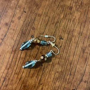 Silver, Aqua, and Brown Earrings
